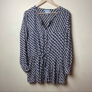 Maeve | Crane Print Drop Waist Tunic Top